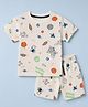 Smarty Boys Knit Half Sleeves Co-Ords T-Shirt & Shorts Night Wear Suit Space Theme Print - Cream
