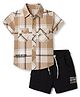 Smarty Boys Cotton Woven Half Sleeves Checkered Shirt & Knee Length Shorts Set - Tan