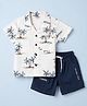 Smarty Boys 100% Cotton Woven Half Sleeves Palm Tree Printed Shirt & Shorts Set - Navy Blue