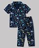 Smarty Boys Knitted Woven Half Sleeves Shirt & Pyjama Co-ords Night Suit With Vehicle Print - Navy Blue