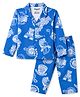 Smarty Boys Woven Full Sleeves Varsity Printed Co-Ords Shirt & Pajama Night Suit - Blue