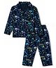 Smarty Boys Woven Full Sleeves Co-Ords Car Printed Shirt & Pajama Night Suit - Navy
