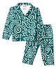 Smarty Boys Woven Full Sleeves Abstract Printed Co-Ords Shirt & Pajama Night Suit - Green