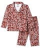 Smarty Boys Woven Full Sleeves Abstract Printed Co-Ords Shirt & Pajama Night Suit - Rust