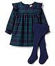 Babyhug Viscose Woven Full Sleeves Checked Frock with Leggings - Navy Blue