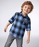 Primo Gino Cotton Woven Full Sleeves Checks Shirt with Oversized Pockets - Blue