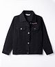 Primo Gino Cotton Spandex Woven Collared Oversized Denim Jacket with Full Sleeves and 'Amour Est Bon Embroidery - Black