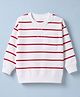 Honeyhap Premium 100% Cotton Knit Sweatshirt with Full Sleeves and Stripes - White & Mars Red