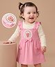 Babyoye 100% Cotton with Eco Jiva Finish Interlock Woven Frock with Inner Tee with Full Sleeves and Floral Applique - Pink