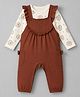 Babyoye 100% Cotton Knit With Eco Jiva Finish Floral Printed Full Sleeve Dungaree With Inner Tee Set - Brown