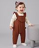 Babyoye 100% Cotton Knit With Eco Jiva Finish Floral Printed Full Sleeve Dungaree With Inner Tee Set - Brown