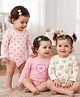 Babyoye 100% Cotton Interlock Knit Full Sleeves Onesies With Heart & Bow Print Pack of 3 - Pink & Beige