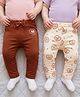 Babyoye 100% Cotton Interlock Knit With Eco Jiva Finish Full Length Leggings with Heart & Butterfly Print Pack of 2 -  Cream & Brown