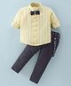 Dapper Dudes Woven Full Sleeves Striped Shirt & Pant Set With Suspender & Bow - Yellow