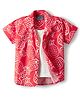 Dapper Dudes Woven Half Sleeves Pineapple Printed Shirt with Attached T-Shirt - Red