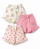 Babyoye 100% Cotton Knit With Eco Jiva Finish Striped Hearts & Bow Printed Shorts With Bow Applique Pack Of 3- Pink & OffWhite