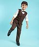 Dapper Dudes Woven Full Sleeves Three Piece Party Suit With Bow & Cap - Olive Green