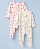 Babyoye 100% Cotton Knit  Eco Jiva Finish Full Sleeves Sleep Suits with Heart & Butterfly Print Pack of 2 - Baby Pink & Cream