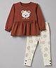 Babyoye 100% Cotton With Eco Jiva Finish Knit Full Sleeves T-Shirt & Leggings Set with Bear Patch - Brown
