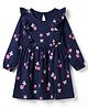 Doodle Poodle 100% Cotton Single Jersey Knit Full Sleeves Frock With Cherry Print - Navy Blue