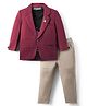 Dapper Dudes Cotton Woven Printed Party T-Shirt & Pant With Solid Full Sleeves Blazer - Dark Red
