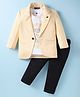 Dapper Dudes Cotton Woven Printed Party T-Shirt & Pant With Zig Zag Print Full Sleeves Blazer - Yellow