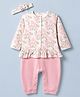 Babyhug 100% Cotton Interlock Knit Full Sleeves Romper With Floral Print & Headband - Pink