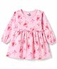 Doodle Poodle 100% Cotton Knit Full Sleeves Bear & Bow Printed Frock - Pink