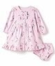Babyoye 100% Cotton With Eco Jiva Finish Knit Bear & Floral Printed Frocks with Bloomer & Bow Applique - Pink