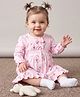 Babyoye 100% Cotton With Eco Jiva Finish Knit Bear & Floral Printed Frocks with Bloomer & Bow Applique - Pink