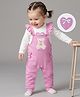Babyoye 100% Cotton Interlock Knit With Eco Jiva Finish Solid Full Sleeves Teddy Bear Patch Dungarees With Inner Tee - Pink