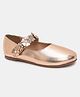 Aria+Nica Floral Applique Detailed & Pearl Embellished Velcro Closure Ballerinas - Rose Gold