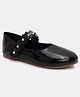 Aria+Nica Floral Applique Detailed & Pearl Embellished Velcro Closure Ballerinas - Black