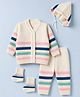 Babyhug Knit Striped Full Sleeves Baby Sweater Set with Cap & Booties - White