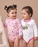 Babyoye 100% Cotton Knit With Eco Jiva Finish Full Sleeves Floral & Bear Printed Onesies Pack Of 2 - Pink & White