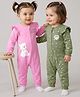 Babyoye 100% Cotton Interlock Knit Full Sleeve Sleep Suits with Bear Print & Eco Jiva Finish Pack of 2 - Pink & Green