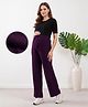 Bella Mama Knit Full Length Striped Maternity High Coverage Maternity Pant - Wine