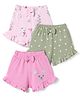 Babyoye 100% Cotton Interlock Knit Bear & Heart Printed Shorts with Eco Jiva Finish Pack of 3 - Pink Dark Pink Olive Green
