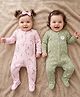 Babyoye 100% Cotton Interlock Knit Full Sleeve Floral & Heart Printed Sleep Suits with Eco Jiva Finish Pack of 2 - Green & Pink