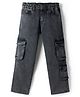 Primo Gino Woven Full Length Solid Jeans with Cargo Pockets - Grey