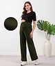 Bella Mama Knit Full Length Striped Maternity High Coverage Maternity Pant - Olive Green