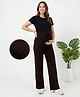 Bella Mama Knit Full Length Striped Maternity High Coverage Maternity Pant - Brown