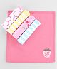 Doodle Poodle 100% Cotton Knit Cherry & Text Printed & Striped Hand & Face Towels Pack Of 5 L 24.5 x B 24.5 cm - Light Pink Yellow & White