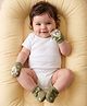 Babyoye 100% Cotton Interlock Knit With Eco Jiva Finish Mitten & Booties Set With Heart & Bow Print & Applique - Olive Green