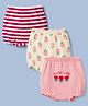 Doodle Poodle 100% Cotton Single Jersey Knit Striped Bloomers with Floral & Happy Girl Text Print Pack of 3 - Cream Pink Red