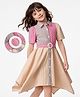 Hola Bonita Woven Dress and Belt with Half Sleeves and Striped Print - Pink