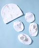 Simply Interlock Knit Bunny Printed Cap Mittens Booties Set White - Diameter 17 cm