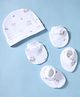 Simply Interlock Knit Bunny Printed Cap Mittens & Booties Set White - Diameter 16 cm
