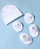 Simply Interlock Knit Bear Printed Cap Mittens & Booties Set White - Diameter 17 cm