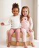 Bonfino 100% Cotton Knit Full Sleeves Co-Ords T-Shirt & Pyjama Night Suit with Polka Dots and Strips Design Pack of 2 - White & Pink